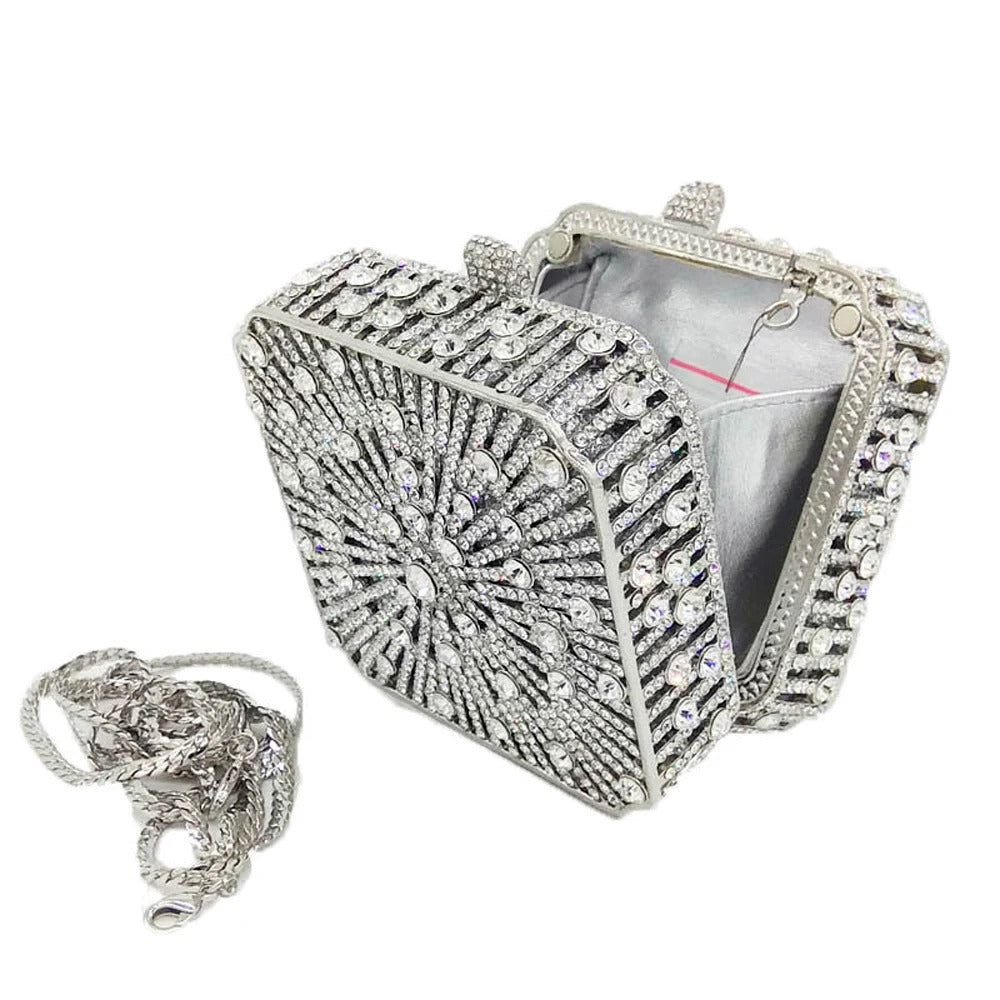 Dazzling Crystal Diamond Minaudiere Mini Metal Box Clutch Mssza