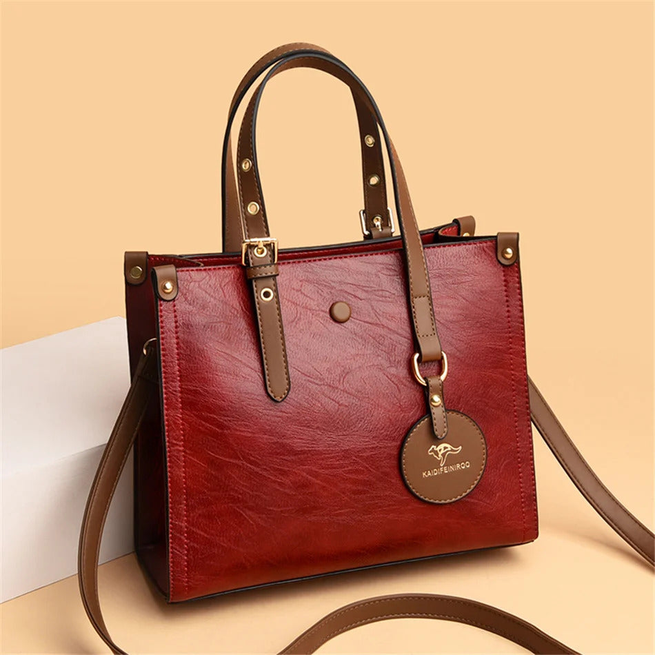 3 Layers Casual Vintage Designer Leather Hand Bag Mssza