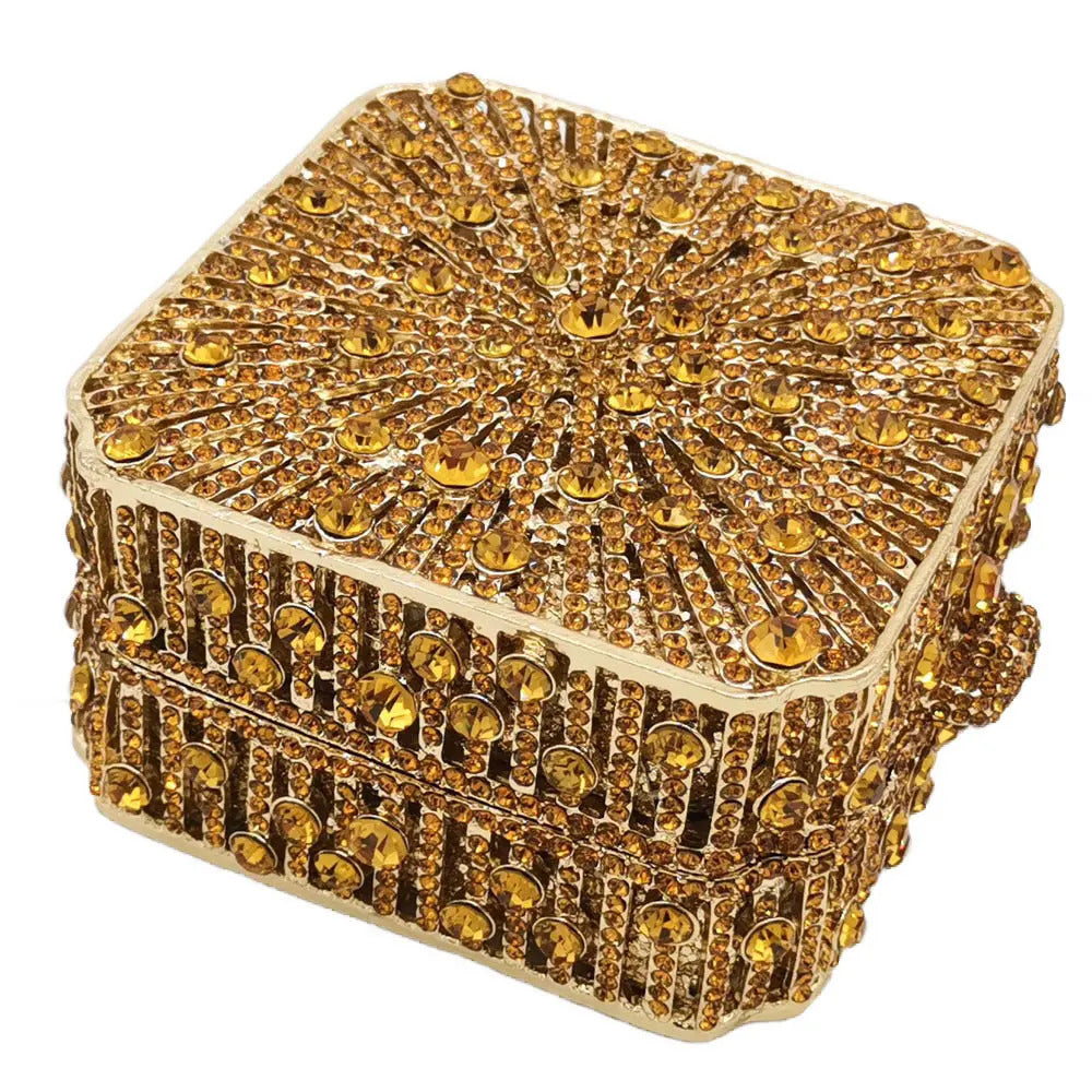 Dazzling Crystal Diamond Minaudiere Mini Metal Box Clutch Mssza