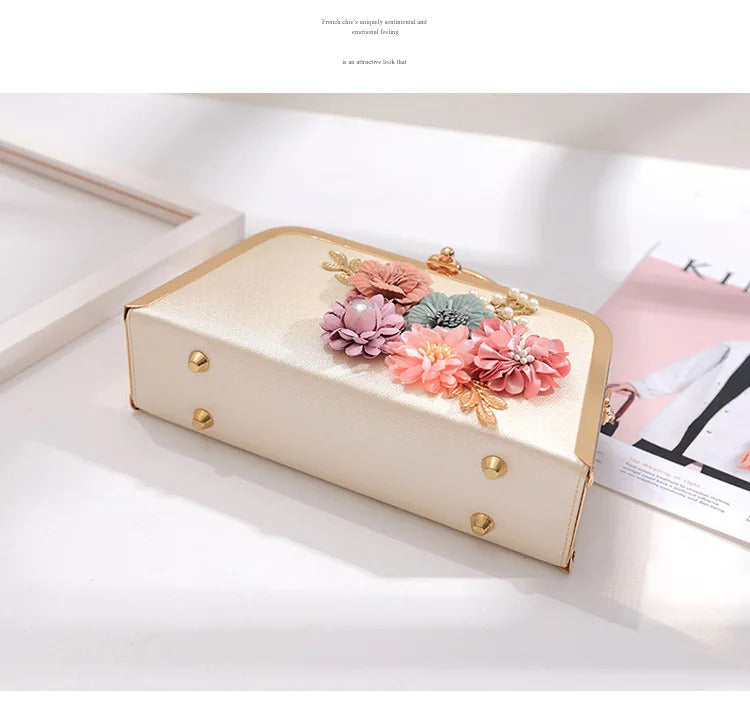 Pearl Flower Chain Party Packs High-end Leather Handbag Mssza