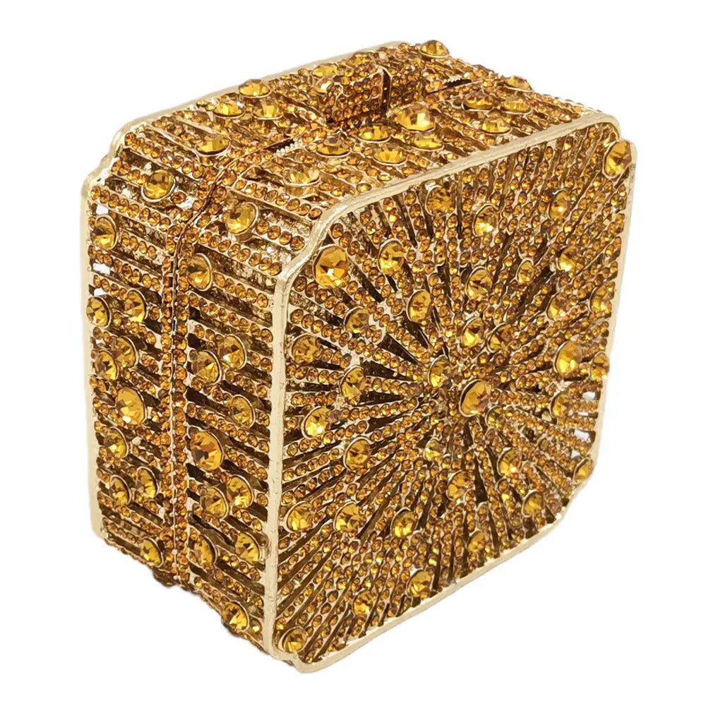Dazzling Crystal Diamond Minaudiere Mini Metal Box Clutch Mssza