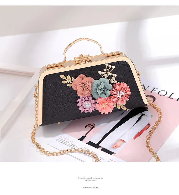 Pearl Flower Chain Party Packs High-end Leather Handbag Mssza