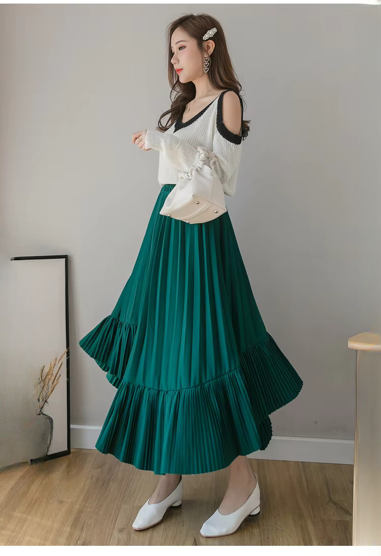 Pleated Irregular High Waist Solid Elegant And Vintage Midi Skirts Mssza