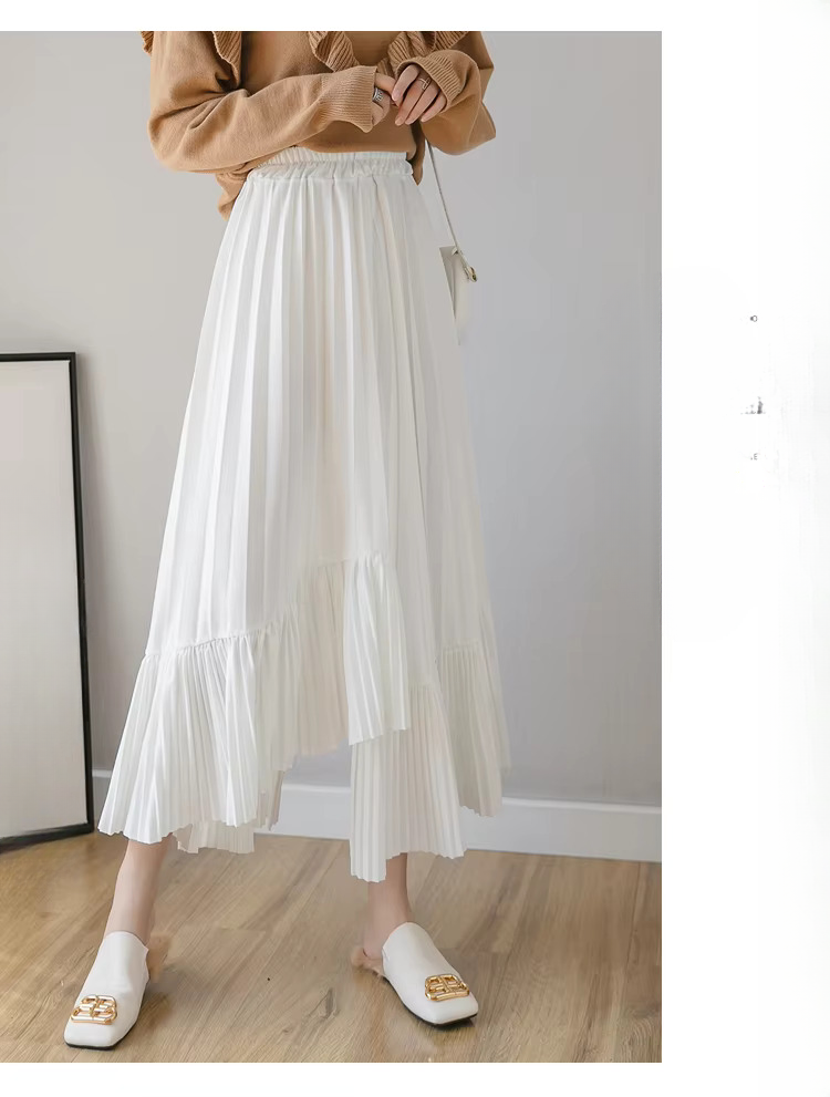 Pleated Irregular High Waist Solid Elegant And Vintage Midi Skirts Mssza