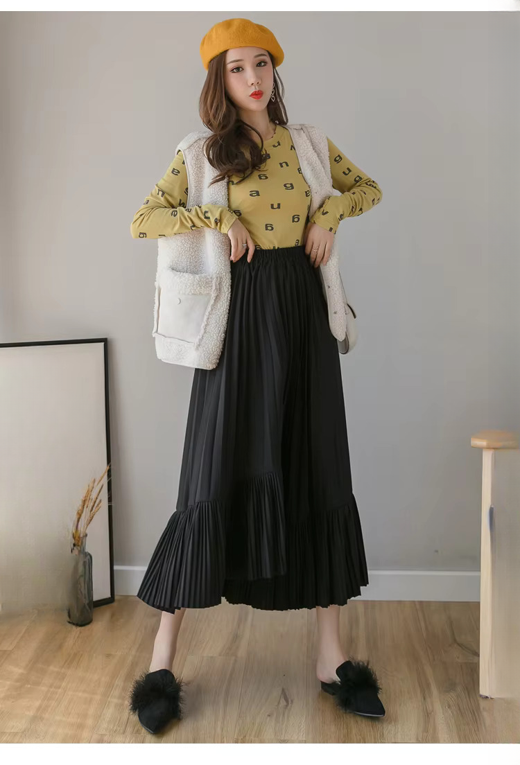 Pleated Irregular High Waist Solid Elegant And Vintage Midi Skirts Mssza