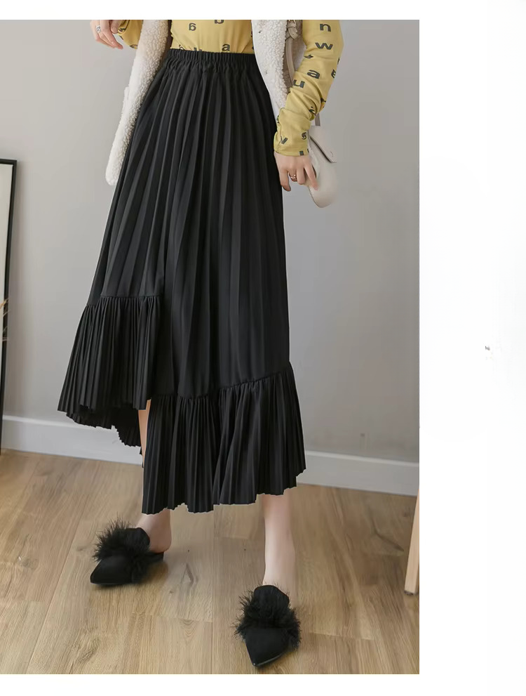 Pleated Irregular High Waist Solid Elegant And Vintage Midi Skirts Mssza