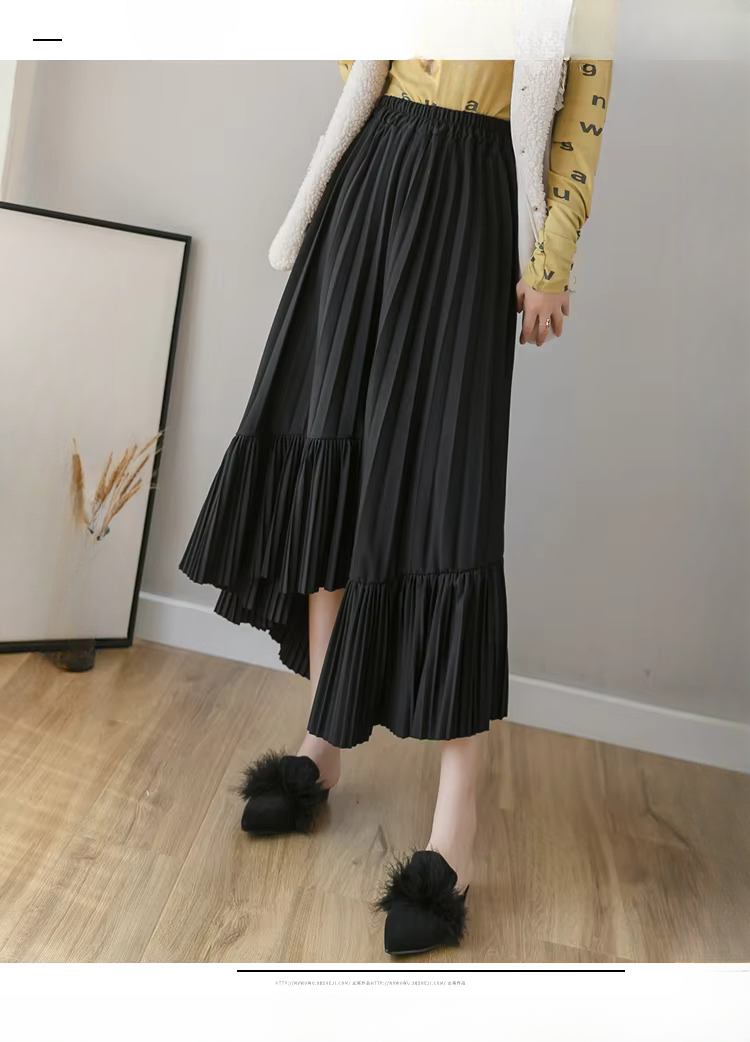 Pleated Irregular High Waist Solid Elegant And Vintage Midi Skirts Mssza