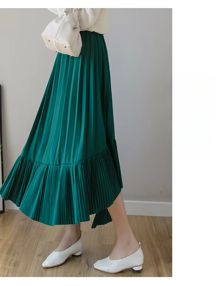 Pleated Irregular High Waist Solid Elegant And Vintage Midi Skirts Mssza