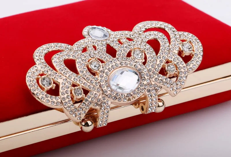 Leaf Design Diamonds Flap Shaped Velvet Luxury Clutch Mssza