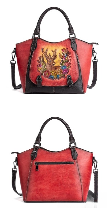 Chinese Style Cowhide Large Capacity Genuine Leather Hand Bags Mssza