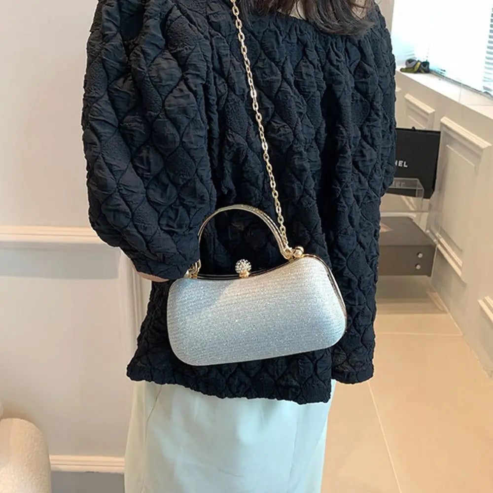 Elegant Rhinestones Beaded Chain Egg Shape Clutch Mssza