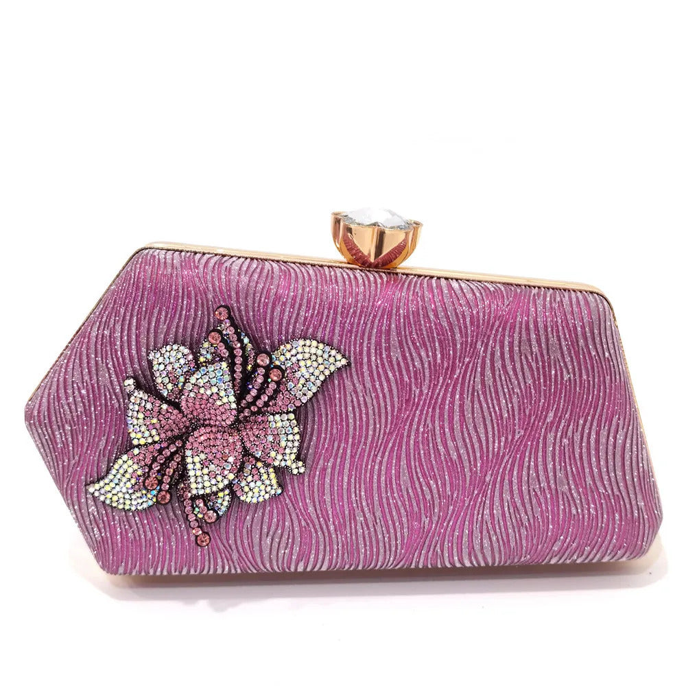 Irregular Shape Decal Water Diamond Design Shoulder Chain Clutch Mssza