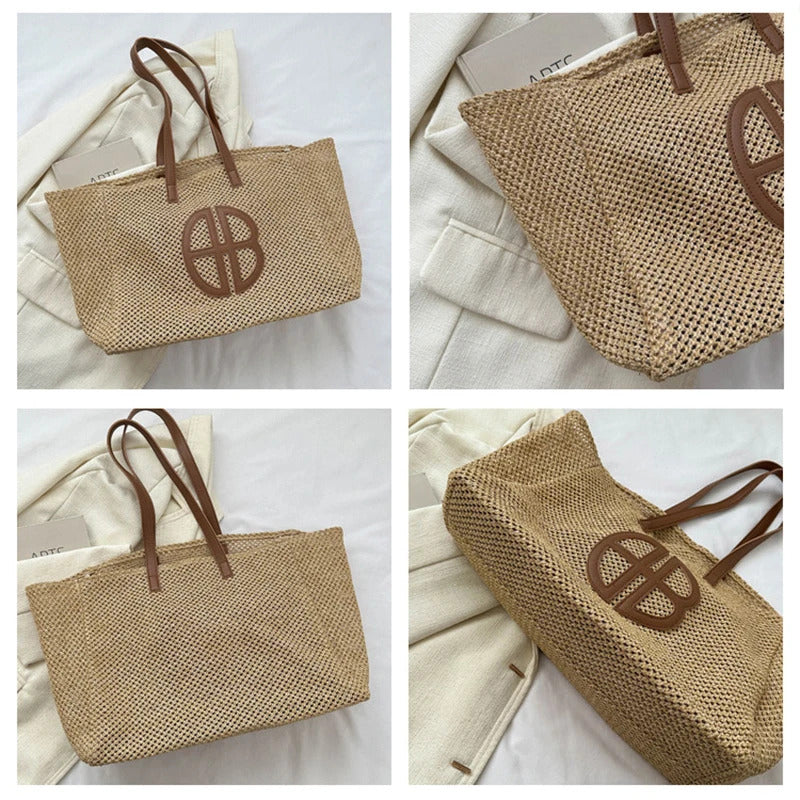 Straw Hollow Out Knitting Large Capacity Shoulder Handbag Mssza