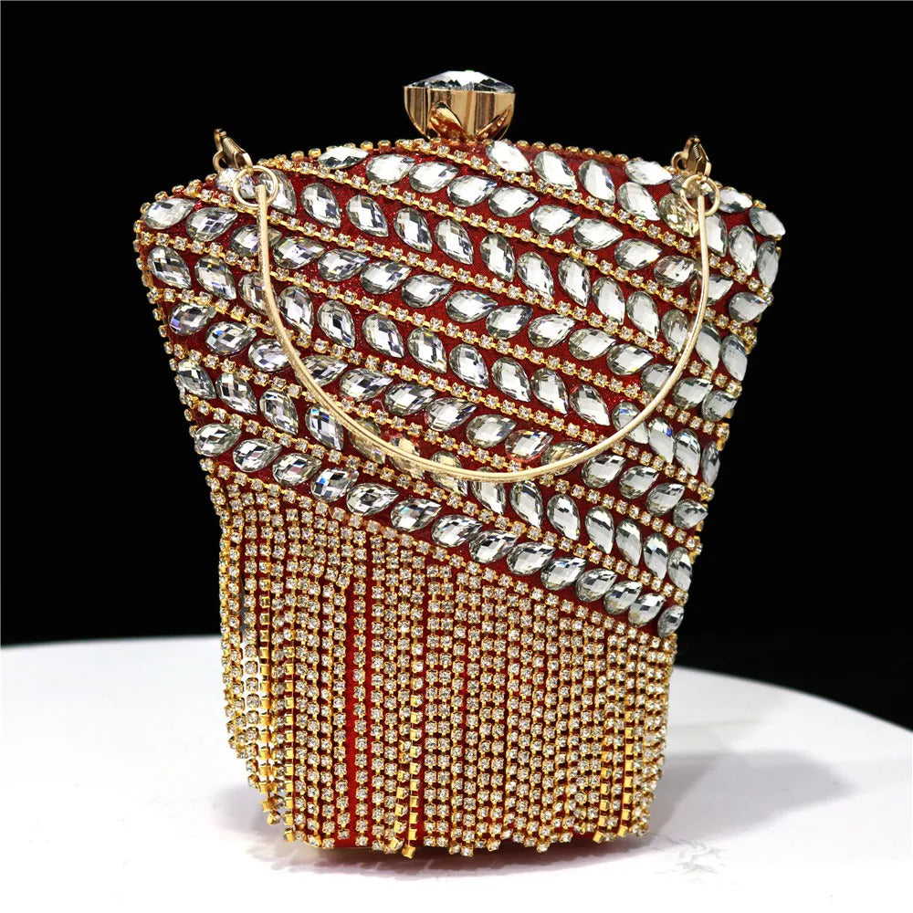 One Side Rhinestones Diamonds Chain Small Clutch Mssza