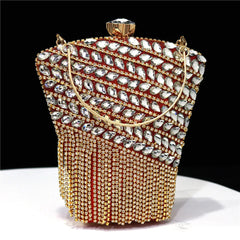 One Side Rhinestones Diamonds Chain Small Clutch Mssza
