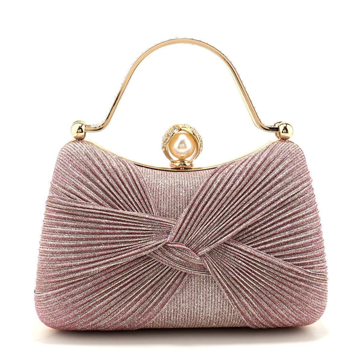 Bow Satin Ruched Handle Glitter Box Clutch Mssza