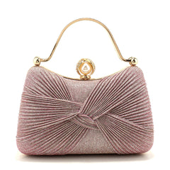 Bow Satin Ruched Handle Glitter Box Clutch Mssza