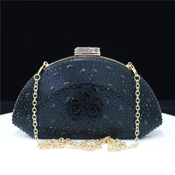 Flower Decoration Design Elegant Shell Shape Diamond Clutch Mssza