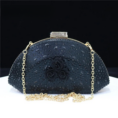 Flower Decoration Design Elegant Shell Shape Diamond Clutch Mssza