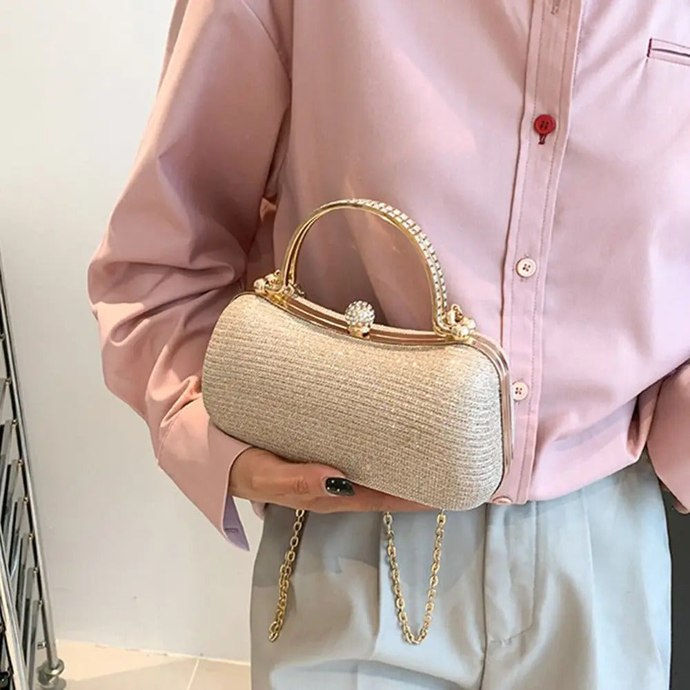 Elegant Rhinestones Beaded Chain Egg Shape Clutch Mssza