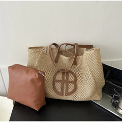 Straw Hollow Out Large Capacity Shoulder Set Handbag Mssza