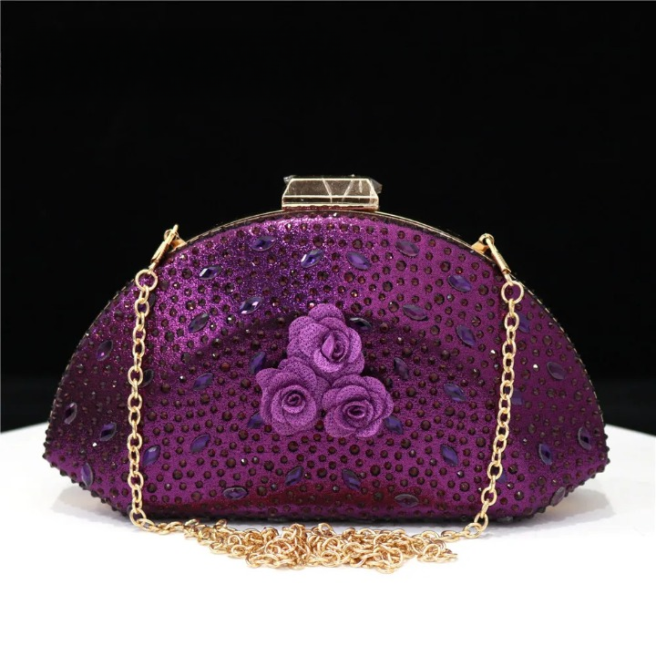 Flower Decoration Design Elegant Shell Shape Diamond Clutch Mssza