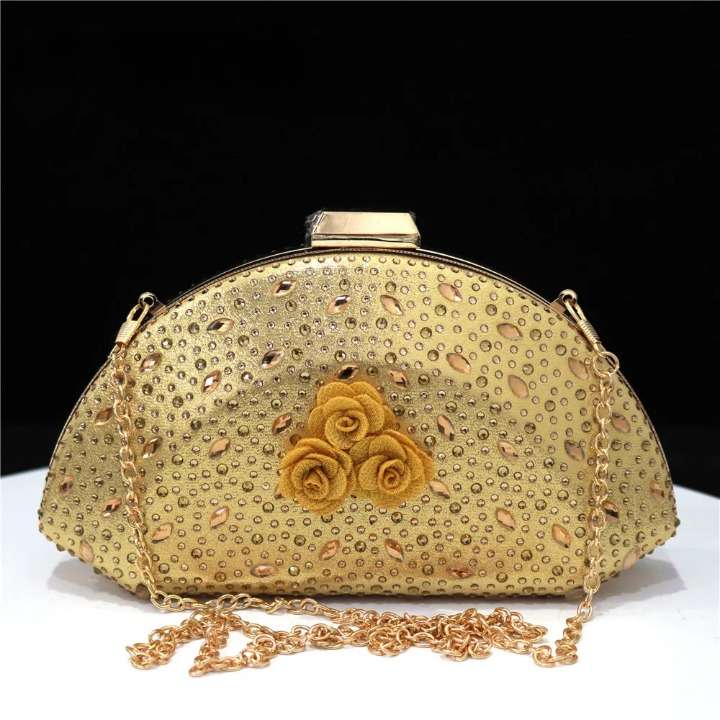 Flower Decoration Design Elegant Shell Shape Diamond Clutch Mssza