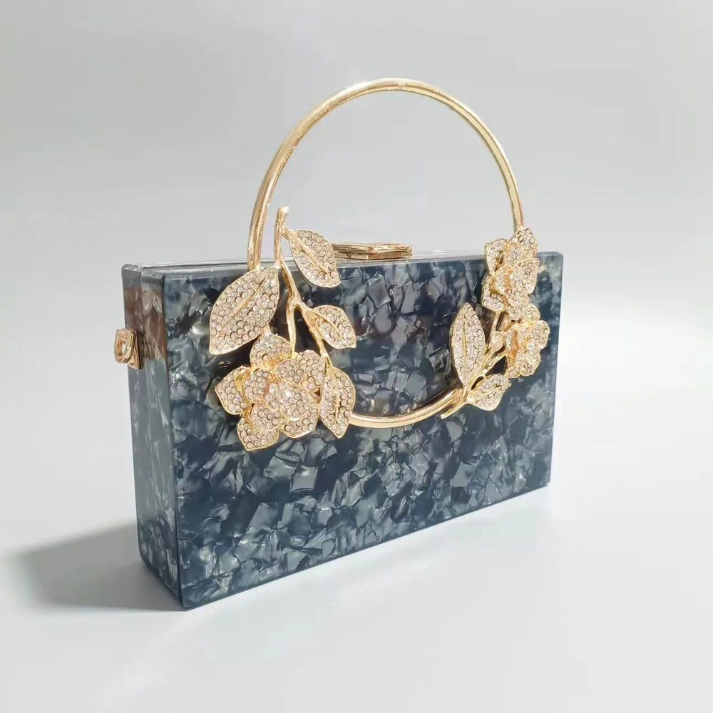 Acrylic Flowers Round Chain Clutch Bag Mssza
