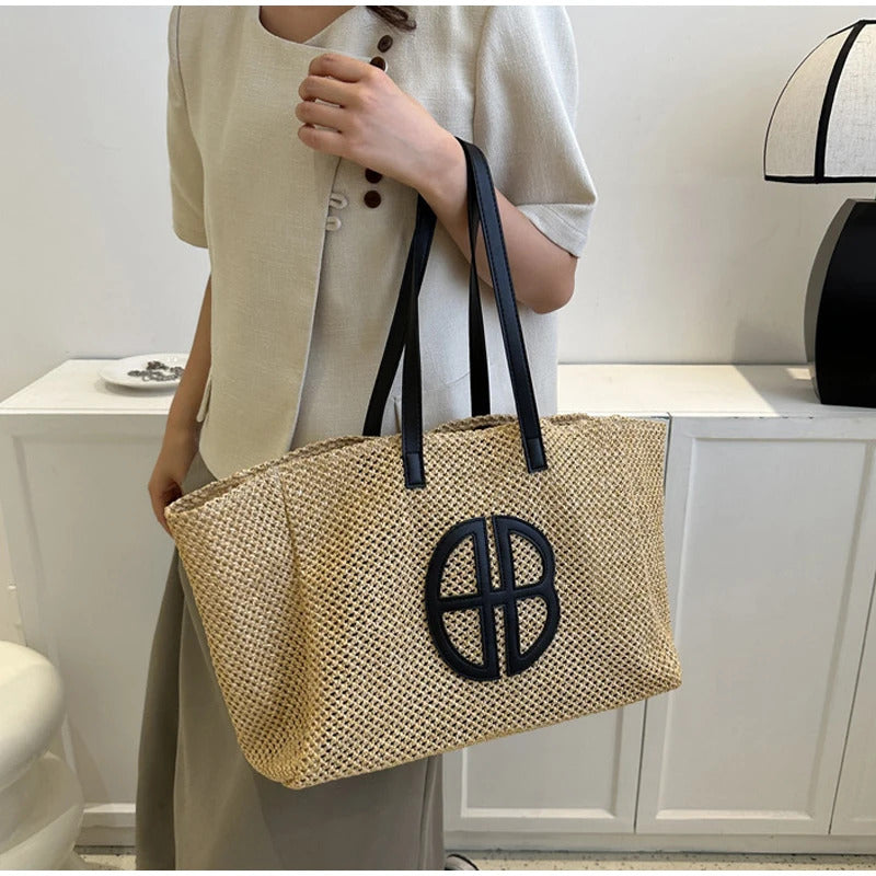 Straw Hollow Out Knitting Large Capacity Shoulder Handbag Mssza