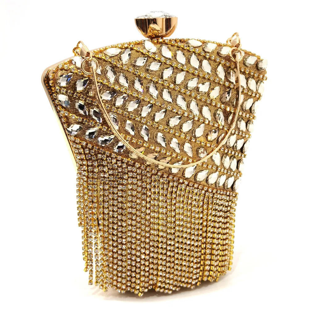 One Side Rhinestones Diamonds Chain Small Clutch Mssza