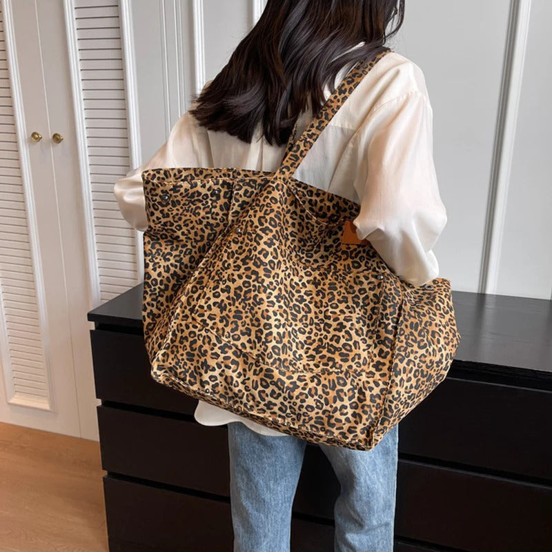 Leopard Pattern Vintage Canvas Shoulder Bag Mssza