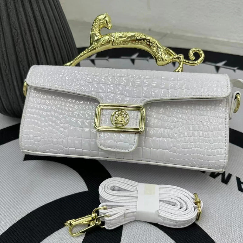 Crocodile Stone Pattern Golden Metal Handle Designer Shoulder Cross Body Bags Mssza
