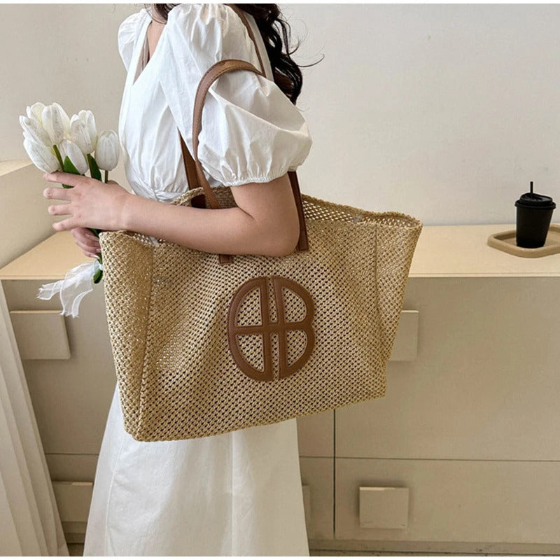 Straw Hollow Out Knitting Large Capacity Shoulder Handbag Mssza