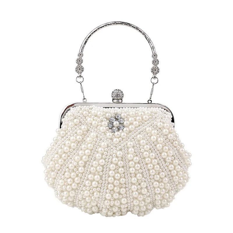 Metal Chain Shell Pearl Beading Purse Mssza