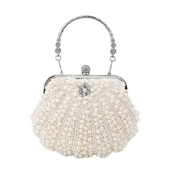 Metal Chain Shell Pearl Beading Purse Mssza