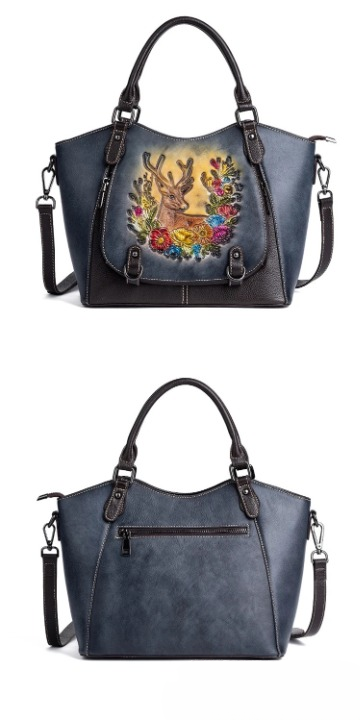 Chinese Style Cowhide Large Capacity Genuine Leather Hand Bags Mssza