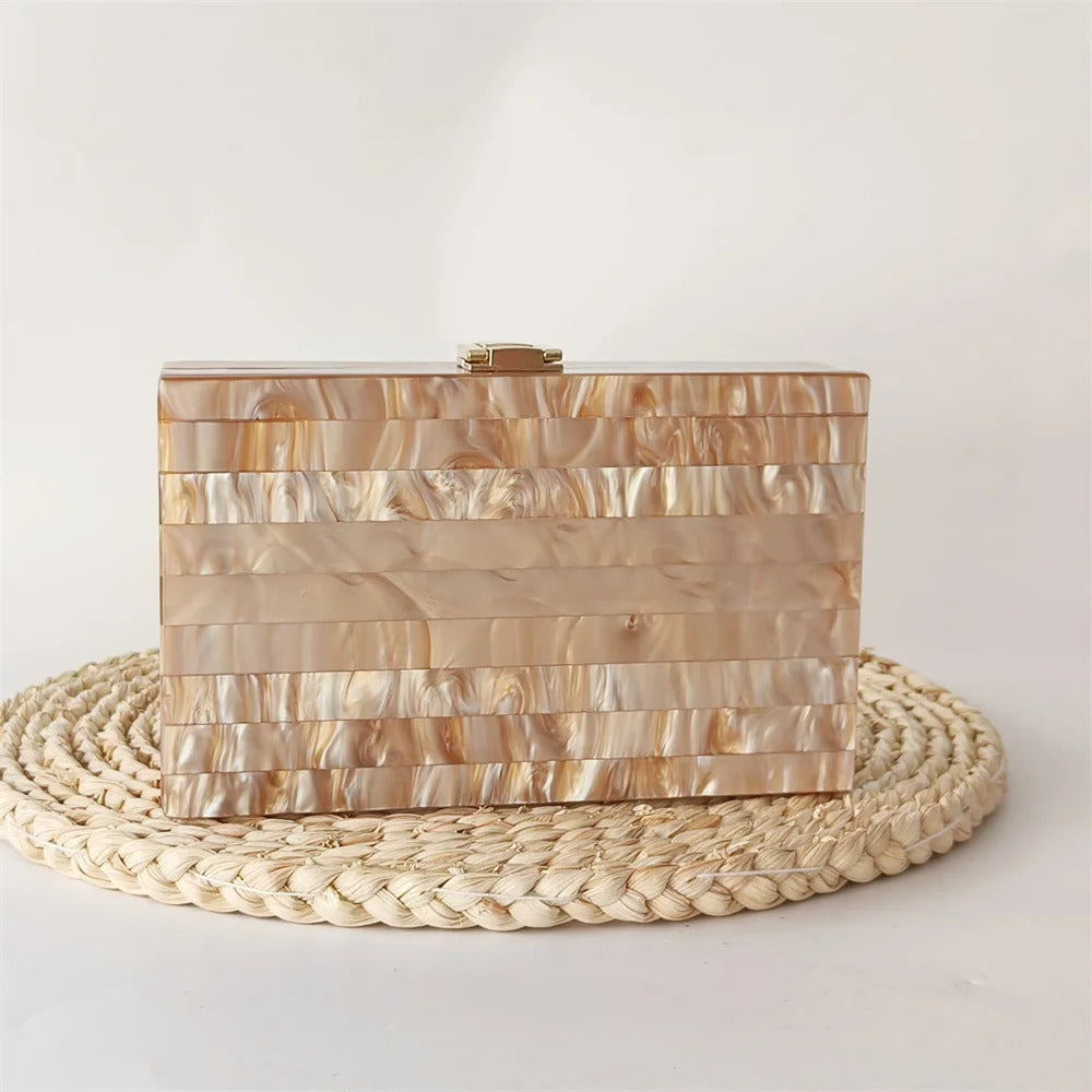 Marble Striped Acrylic Mini Flap Box Clutch Mssza