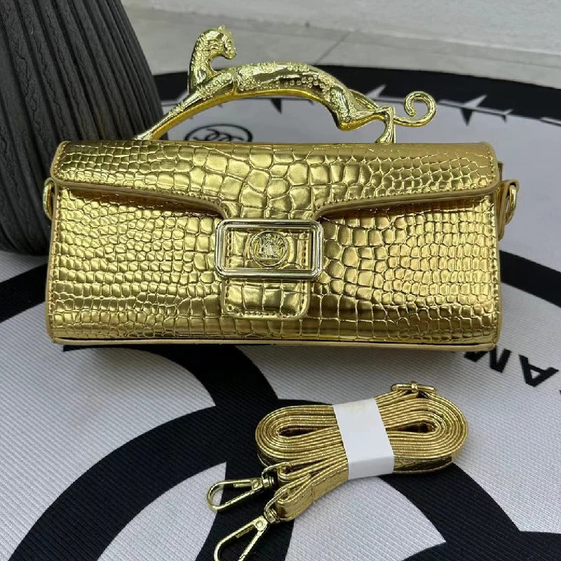 Crocodile Stone Pattern Golden Metal Handle Designer Shoulder Cross Body Bags Mssza