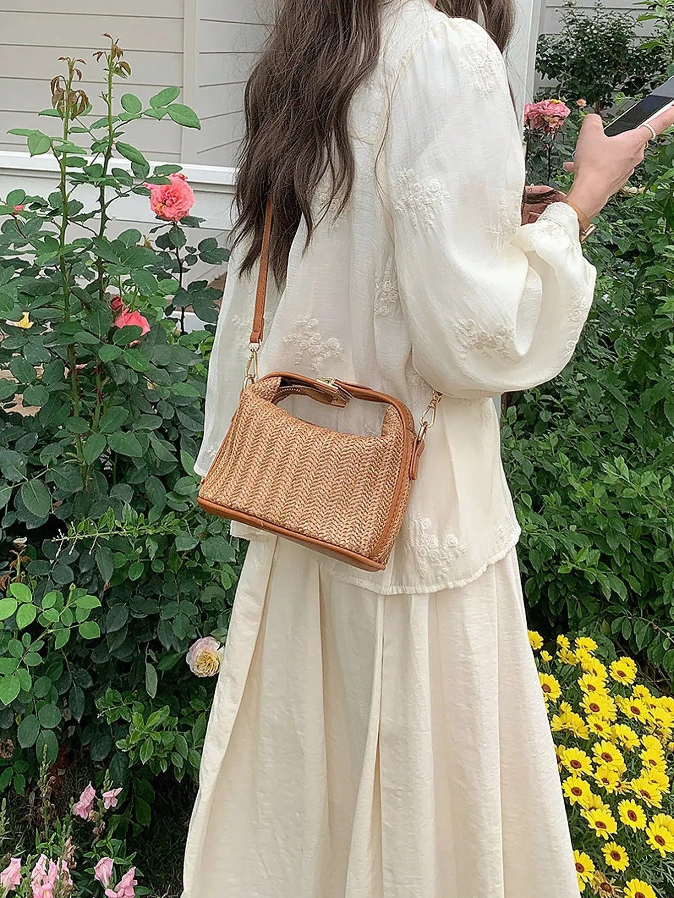 Casual Grass Weaving Handheld One Shoulder Crossbody Bag Mssza