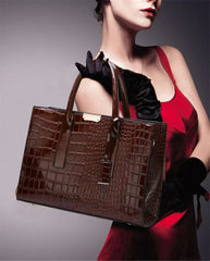 Casual Crocodile Print Large Capacity Patent Leather Tote Handbag Mssza