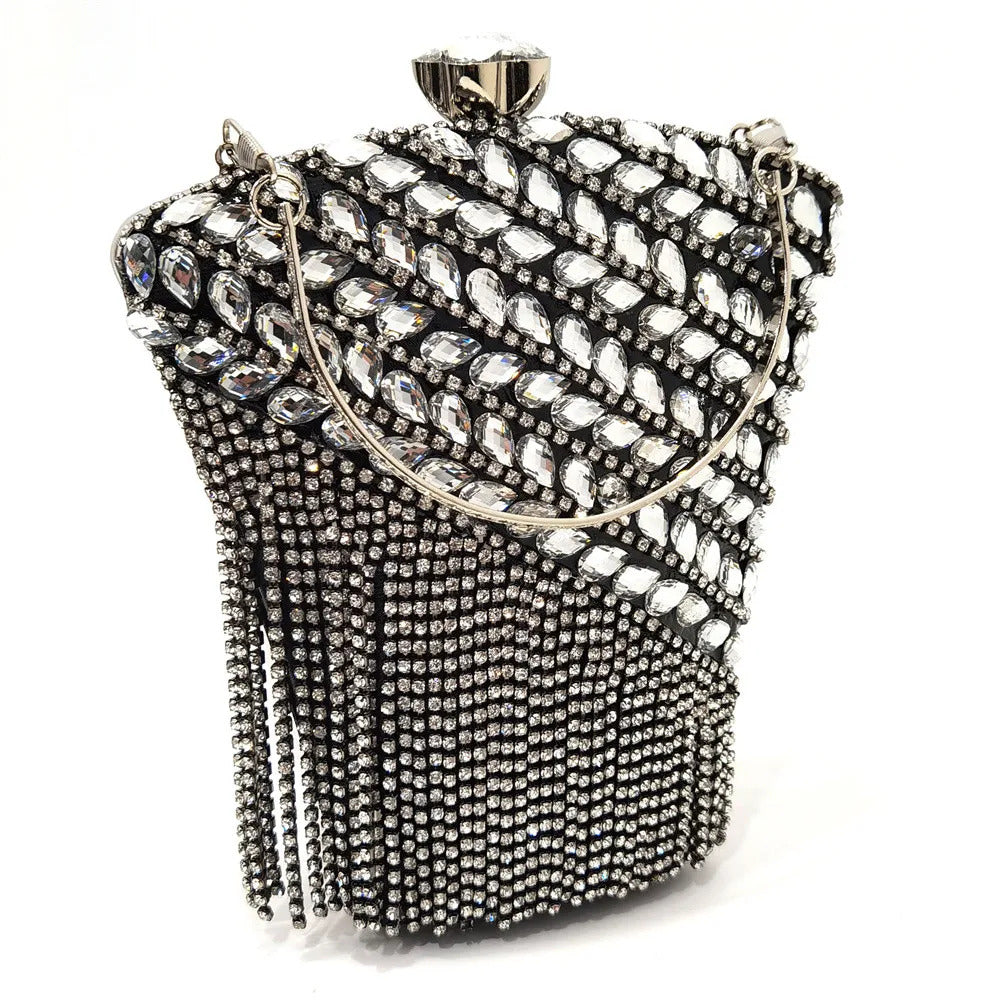 One Side Rhinestones Diamonds Chain Small Clutch Mssza