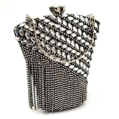 One Side Rhinestones Diamonds Chain Small Clutch Mssza