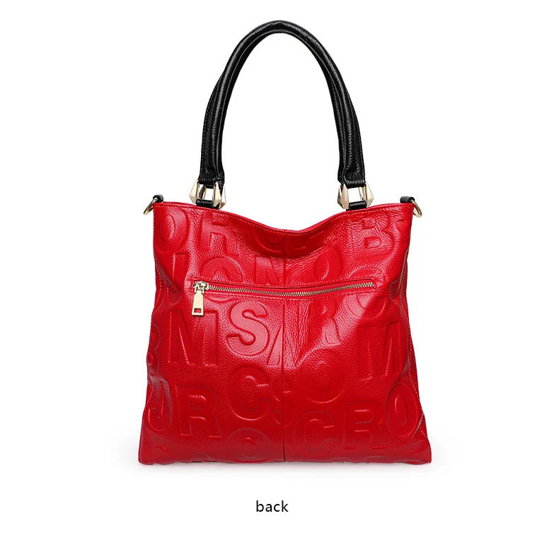 Letter Pattern High-Capacity Genuine Leather Handbag Mssza