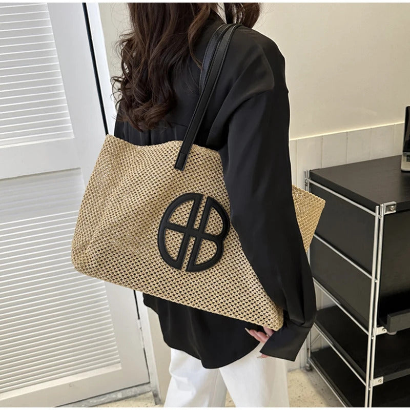 Straw Hollow Out Knitting Large Capacity Shoulder Handbag Mssza