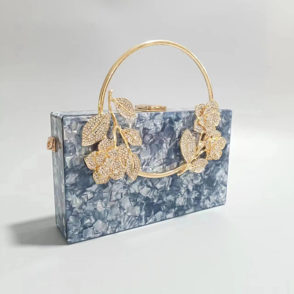 Acrylic Flowers Round Chain Clutch Bag Mssza