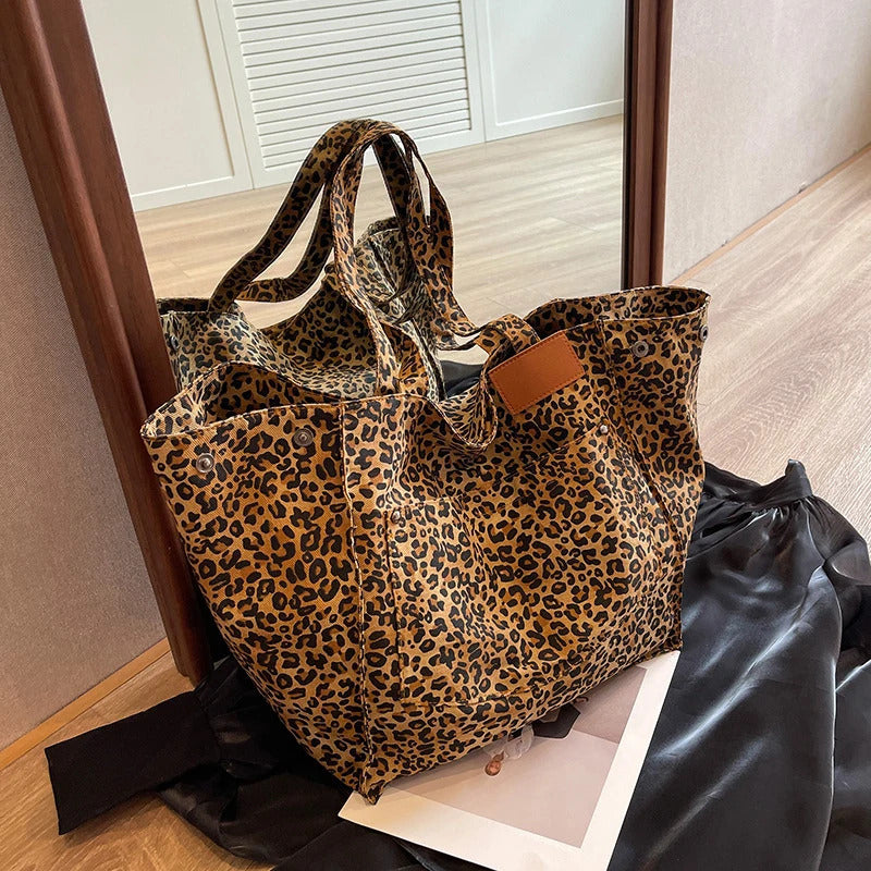 Leopard Pattern Vintage Canvas Shoulder Bag Mssza