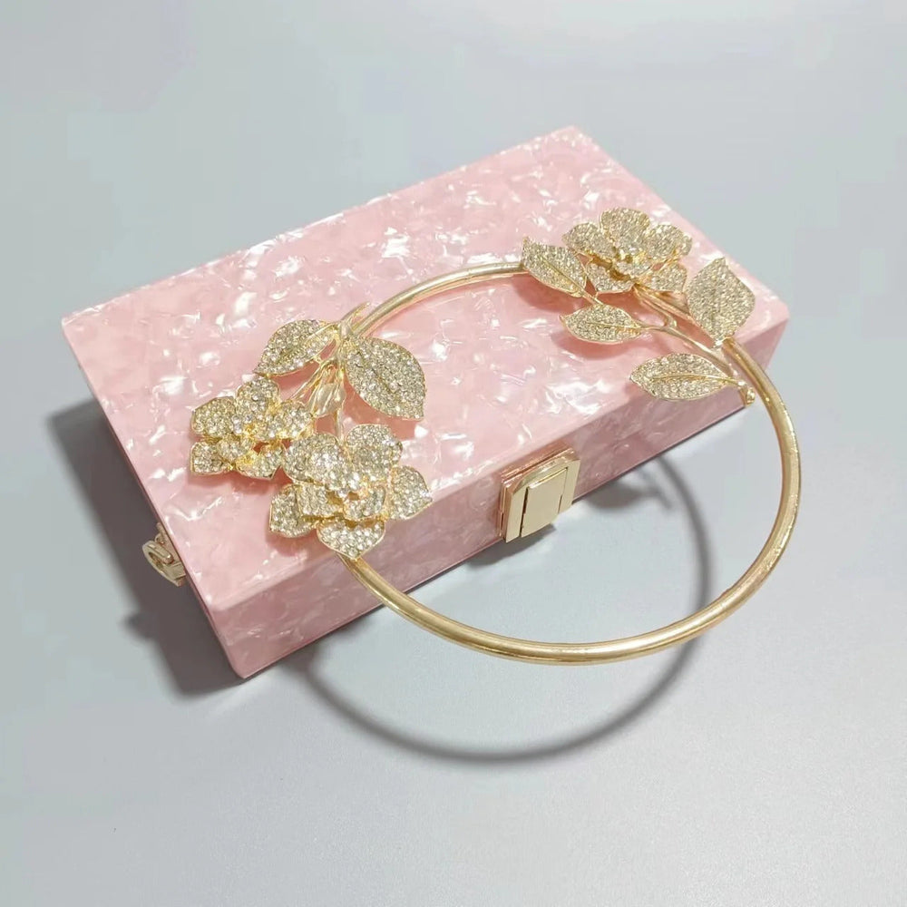 Acrylic Flowers Round Chain Clutch Bag Mssza