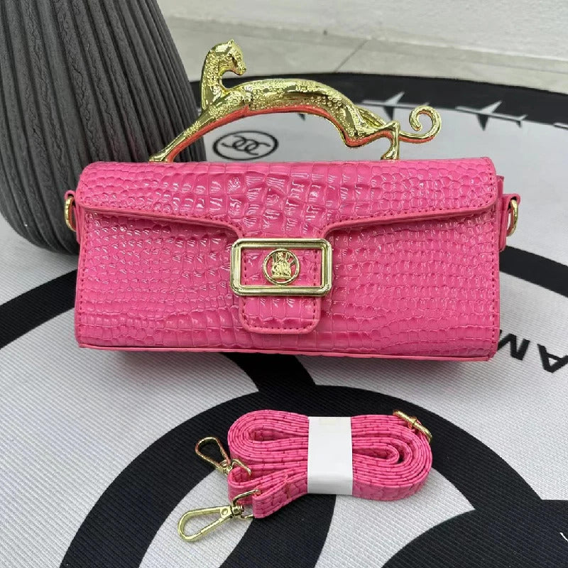 Crocodile Stone Pattern Golden Metal Handle Designer Shoulder Cross Body Bags Mssza