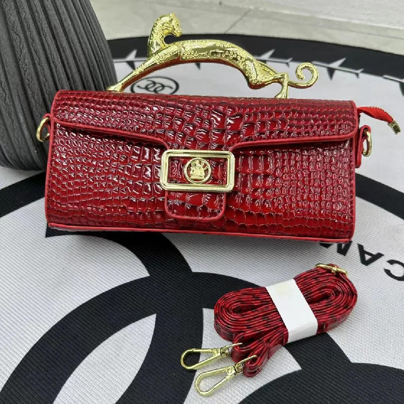Crocodile Stone Pattern Golden Metal Handle Designer Shoulder Cross Body Bags Mssza