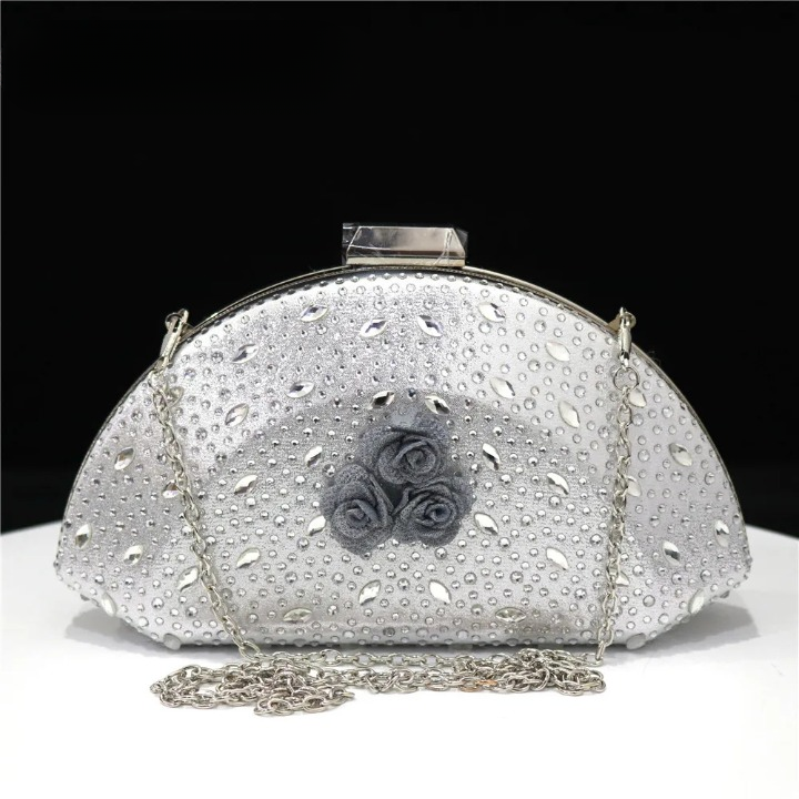 Flower Decoration Design Elegant Shell Shape Diamond Clutch Mssza
